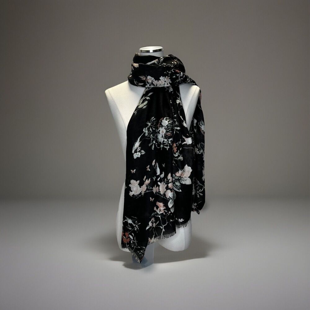 Floral Scarf JANE & BERRY 37" By 37" Black Pink Gray Polyester NEW